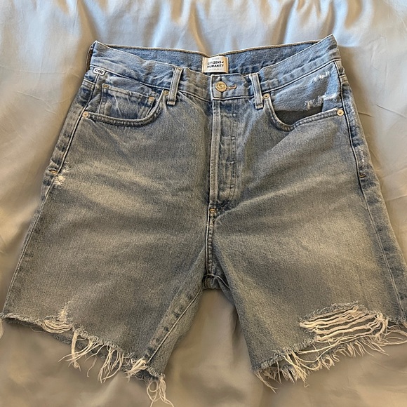 Citizens Of Humanity Faded Blue Frayed Jean Shorts - Picture 1 of 4